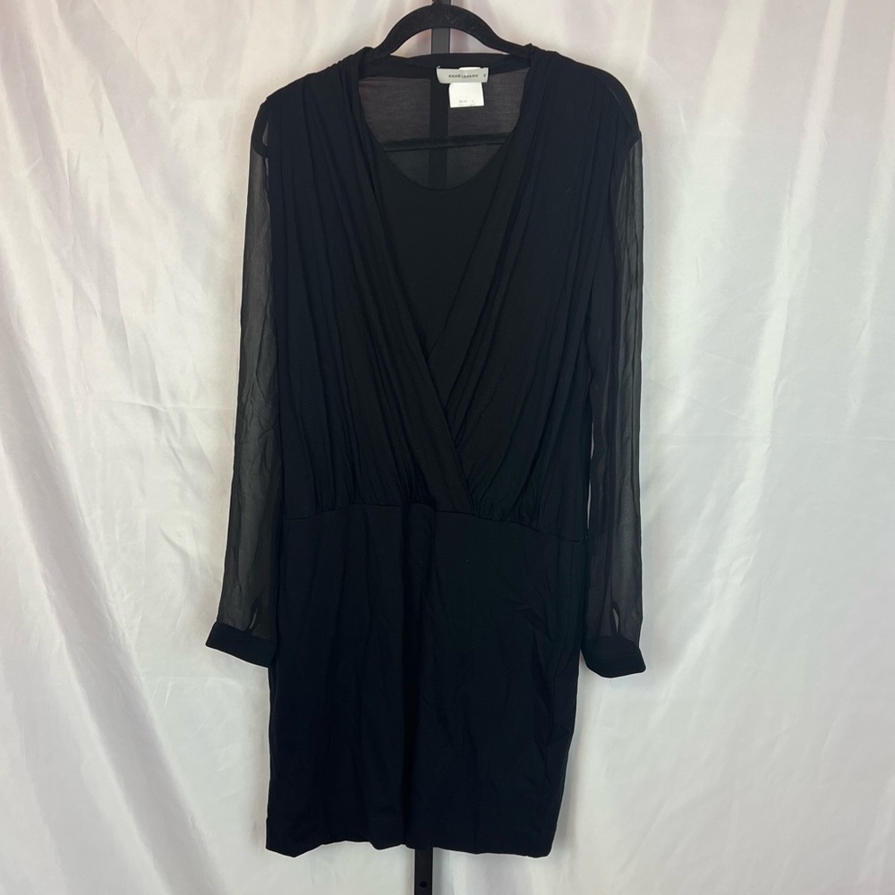 Rene Lezard Black Dress Sheer Long Sleeves, size 42